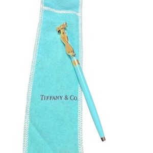 Vintage Tiffany & Co Blue Purse Pen with Gold Bow. Blue Ink. GUC